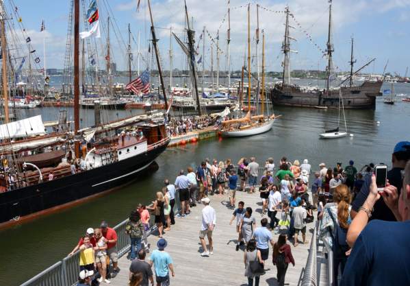 people watching tall ships in boston