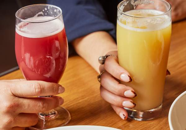 Drinks and food at Trillium Brewing in Fort Point