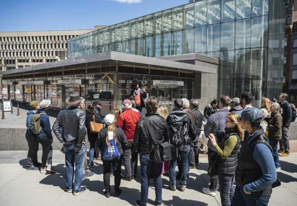 Tour group on the innovation trail outside Government Center Station