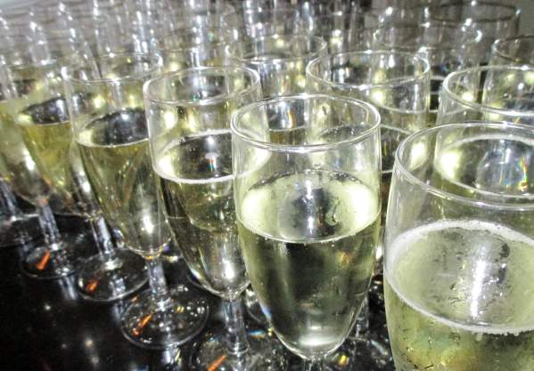 new years eve several champagne glasses filled