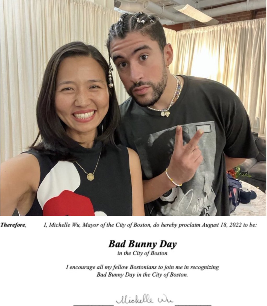 latin artist Bad Bunny and Mayor Michelle Wu