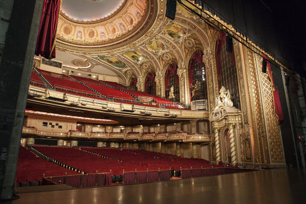 View of the historic Wang Theatre from its stage