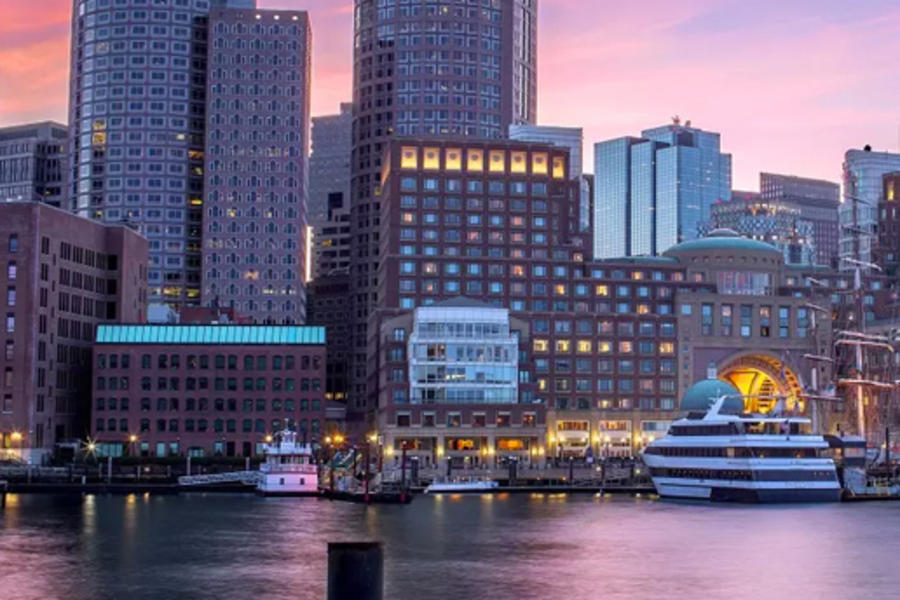 Boats on the water in Boston's Waterfront neighborhood