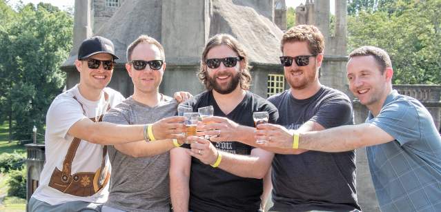 Group enjoying beer at Fonthill Castle.