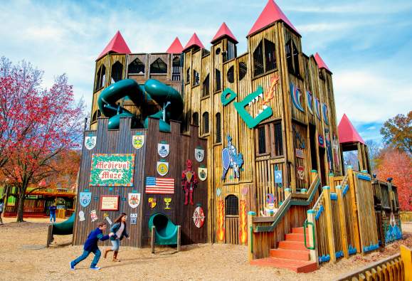 Kids can't wait to play on the giant wooden castle in Doylestown.