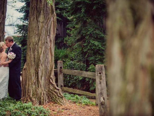 Bridge and groom by trees at Peddler's Village