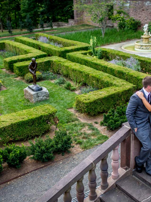 Bride and Groom Kissing at Tyler Gardens at Bucks County Community College