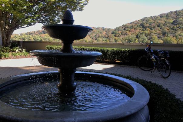 Bike fountain and fall foliage