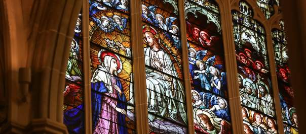 A large stained glass window from the Cathedral Basilica in Covington