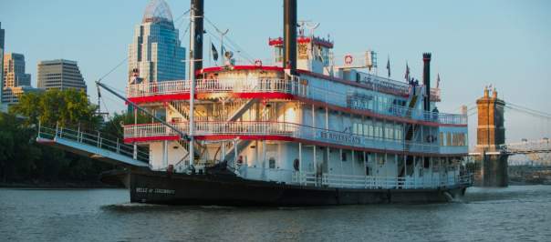A big boat in the river.