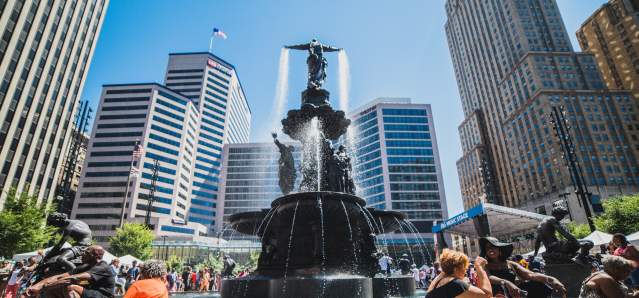 the Tyler Davidson Fountain in downtown Cincinnati