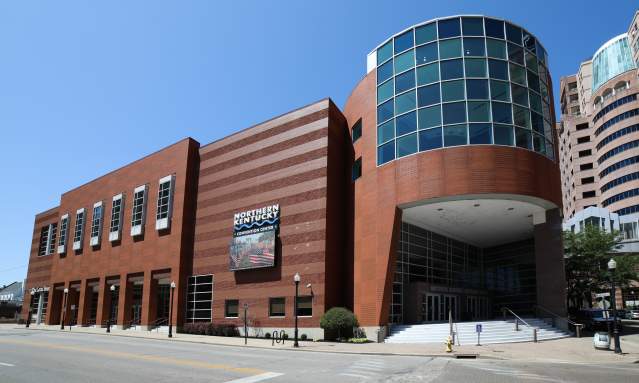 The exterior of the Northern Kentucky Convention Center showing the main entrance