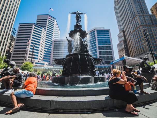 the Tyler Davidson Fountain in downtown Cincinnati