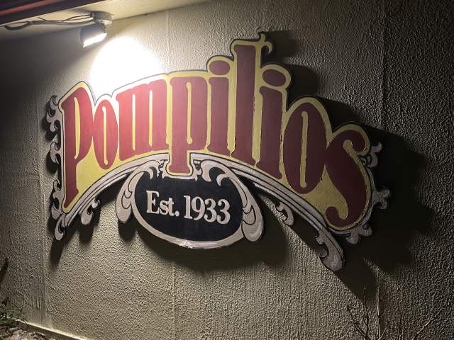 Pompilios sign outside of restaurant
