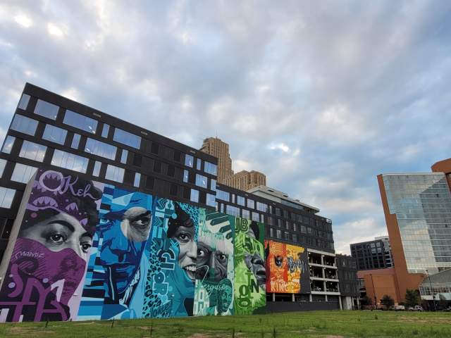 Large, colorful mural in downtown Cincinnati