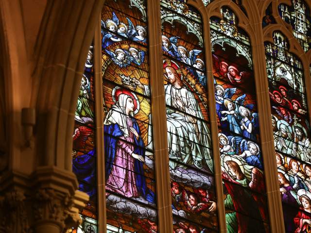 A large stained glass window from the Cathedral Basilica in Covington