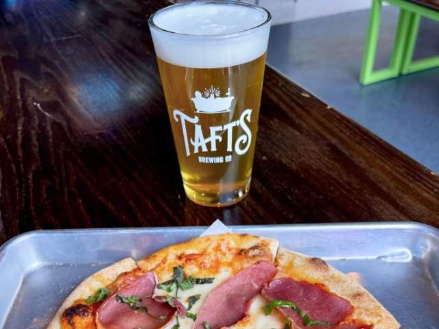 A pizza and beer from Taft's Brewpourium