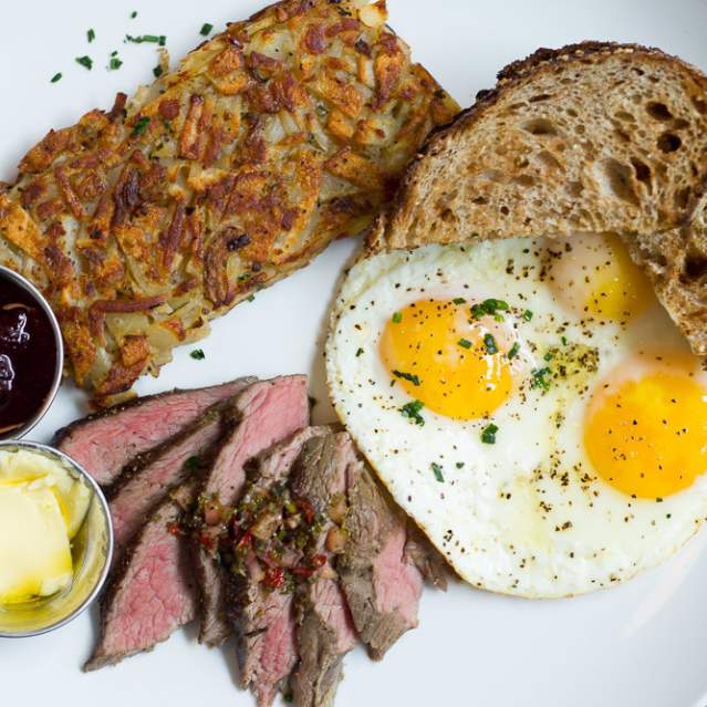 Breakfast food on a plate at a breakfast restaurant in Cincinnati