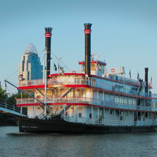 A big boat in the river.