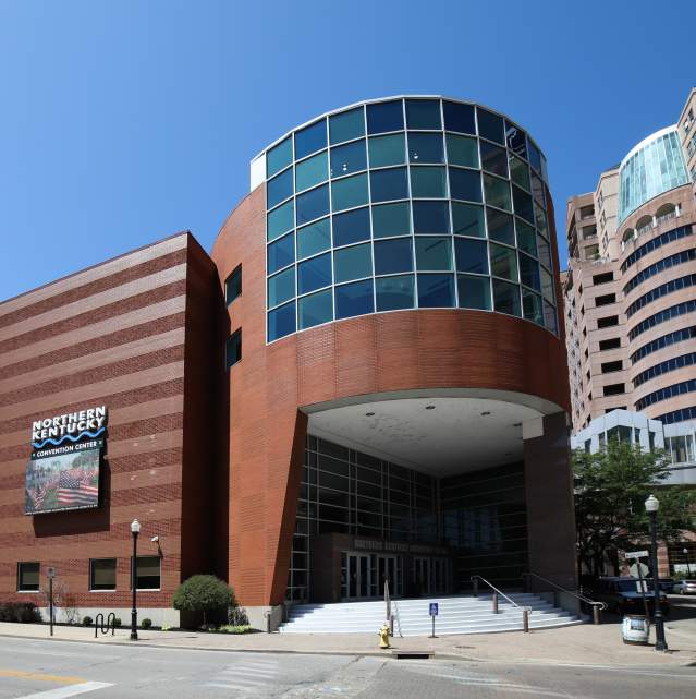 The exterior of the Northern Kentucky Convention Center showing the main entrance