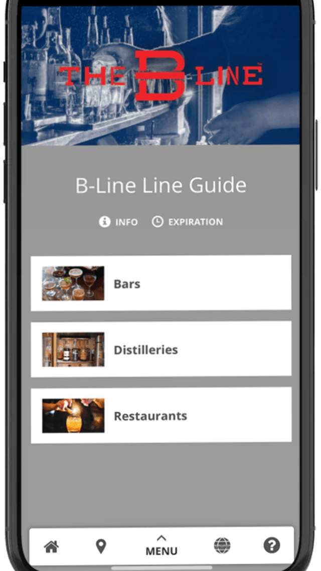 A cell phone screen of the digital version of The B-Line bourbon trail's passport