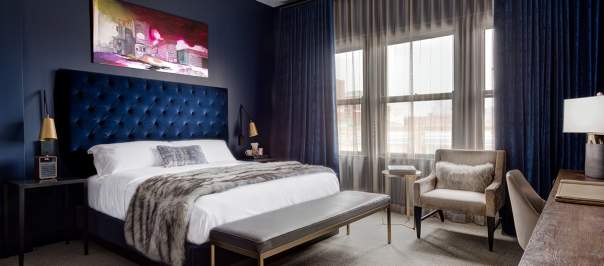hotel room decorated beautifully at Hotel Covington in covington ky