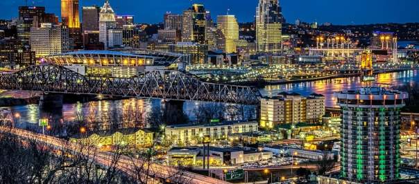 Cincinnati skyline at night taken from Devou Park