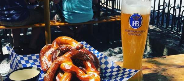 hofbrauhaus bier garten patio pretzel