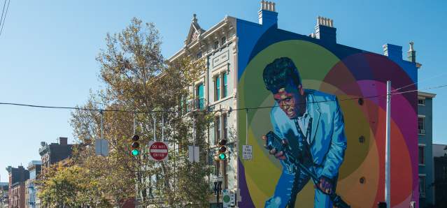 Mr. Dynamite: James Brown Mural on the North side of downtown Cincinnati