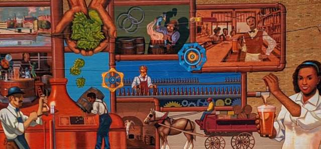 A mural depicting the history of brewing beer in Cincinnati