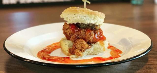 chicken biscuit from libbys southern comfort in covington ky sweet chili sauce with pimento cheese