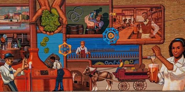 A mural depicting the history of brewing beer in Cincinnati