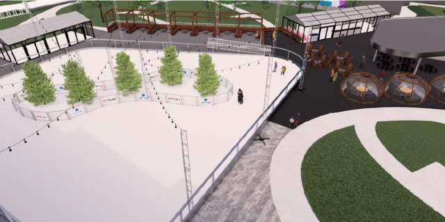 Graphic rendering of the new ice rink at Elm Street Plaza.