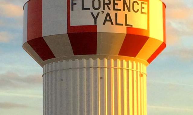 picture of iconic water tower on interstate 75 in florence kentucky, which says florence y'all