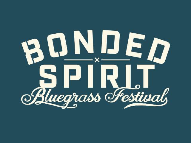 Cream letters on a blue background say "Bonded Spirit Bluegrass Festival