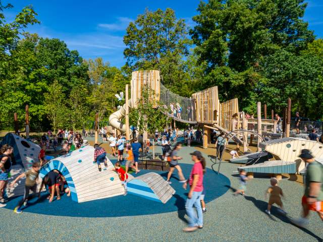 Children and parents play at Sharon Woods.