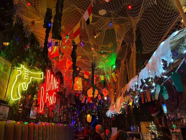 Tiki and holiday decor at Tiki Tiki Bang Bang
