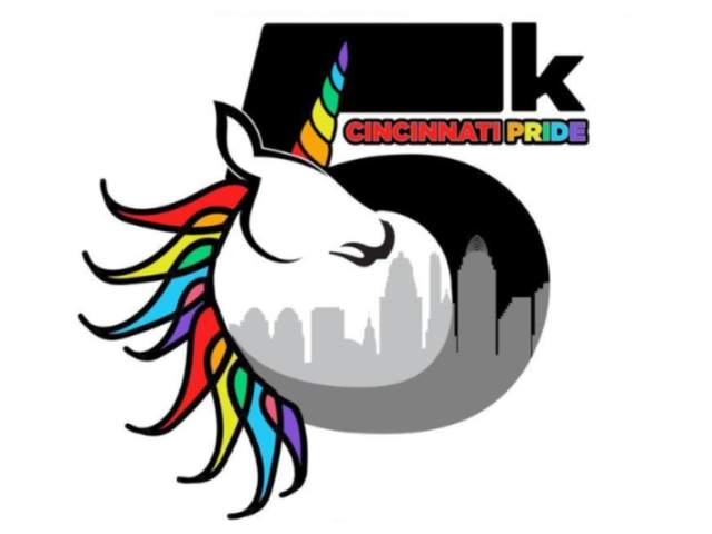 Image is of a unicorn in the shape of a 5 with wording "Cincinnati Pride".