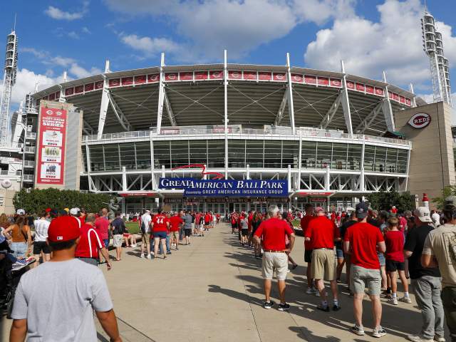 Cincinnati Reds fans entering Great American Ball Park before a home game