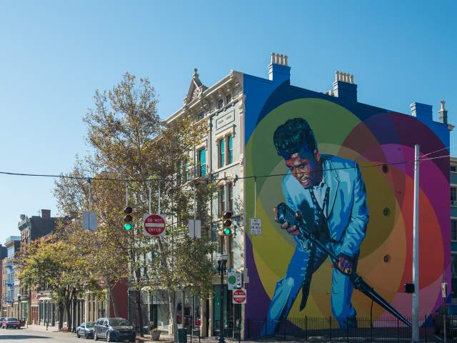 Mr. Dynamite: James Brown Mural on the North side of downtown Cincinnati