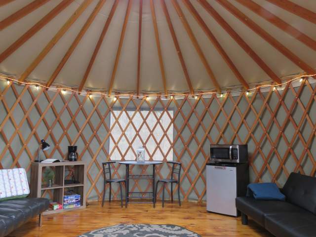 photo of interior of a yurt at aj jolly park in Alexandria ky