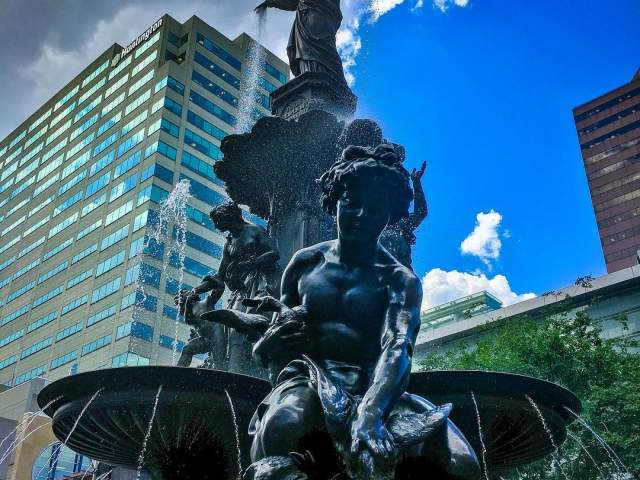 the genius of water statue at fountain square