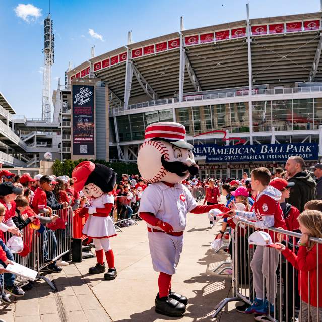 Mr Redlegs greeting fans at Great American