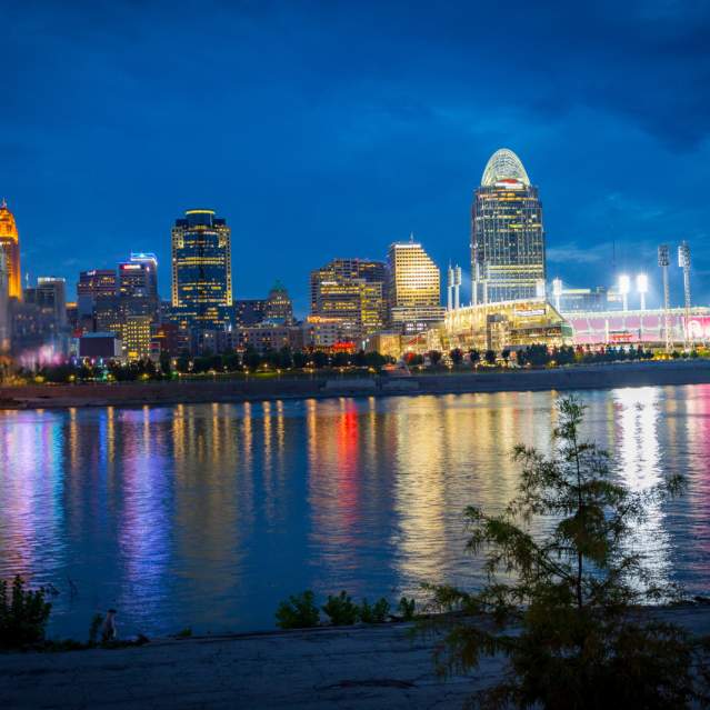 View of downtown Cincinnati at nighttime