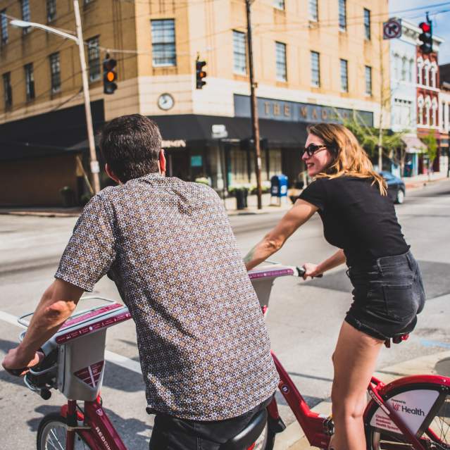 People riding bikes
