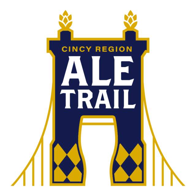 A stylized image of the Roebling Bridge that says Cincy Region Ale Trail.