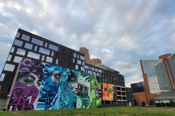Large, colorful mural in downtown Cincinnati