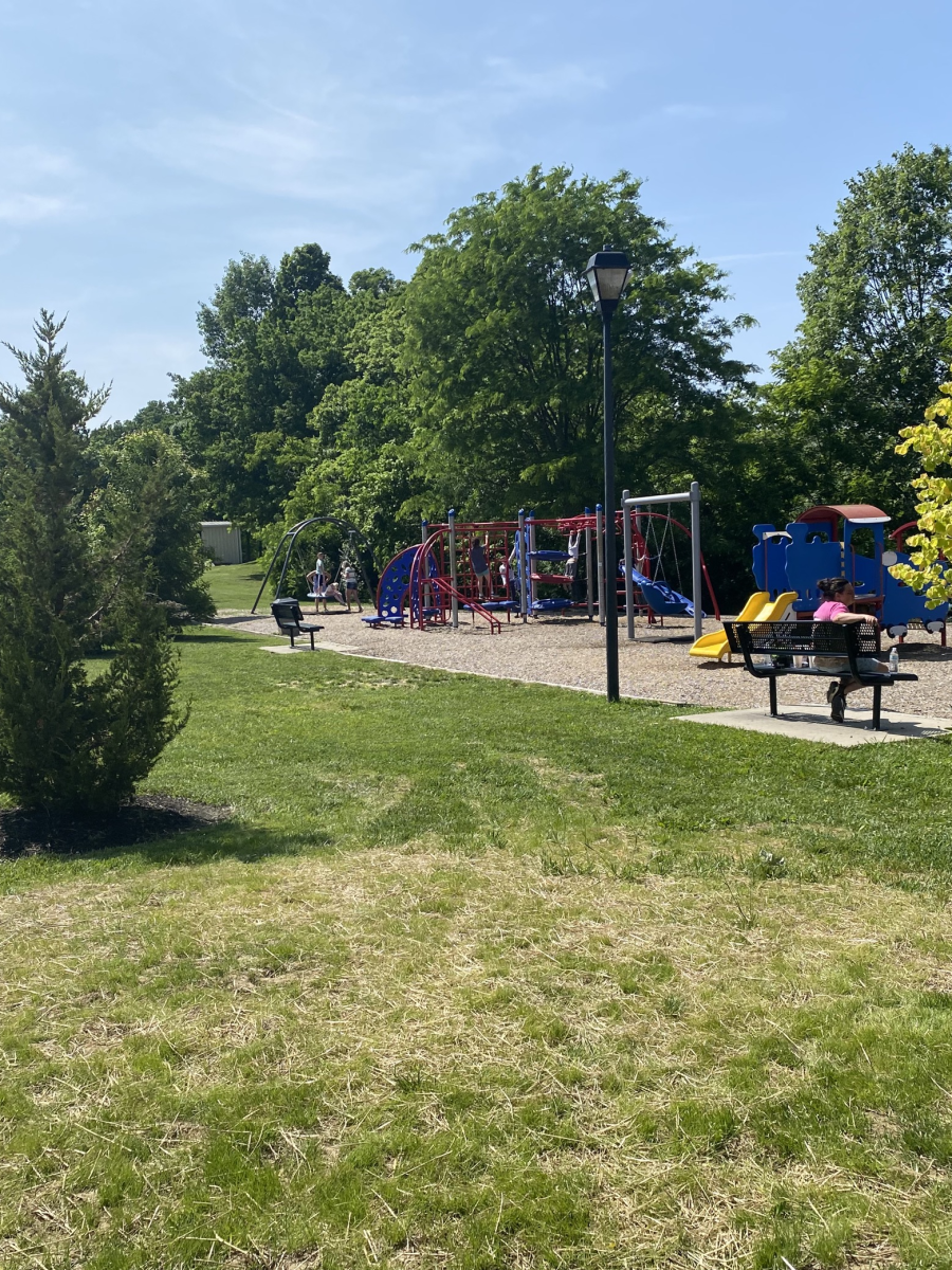 Image of the playground at Alexandria Community Park on a sunny day with kids playing.