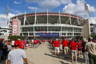 Cincinnati Reds fans entering Great American Ball Park before a home game