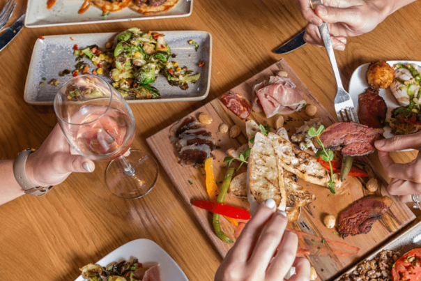 group of people eating dinner